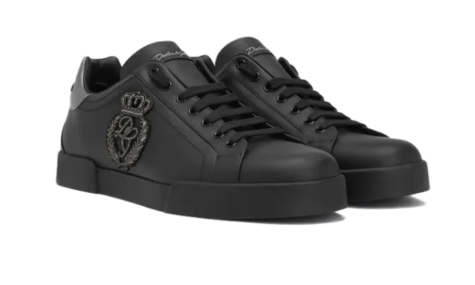 Calfskin nappa Portofino sneakers with crown patch Black - Imagen 4